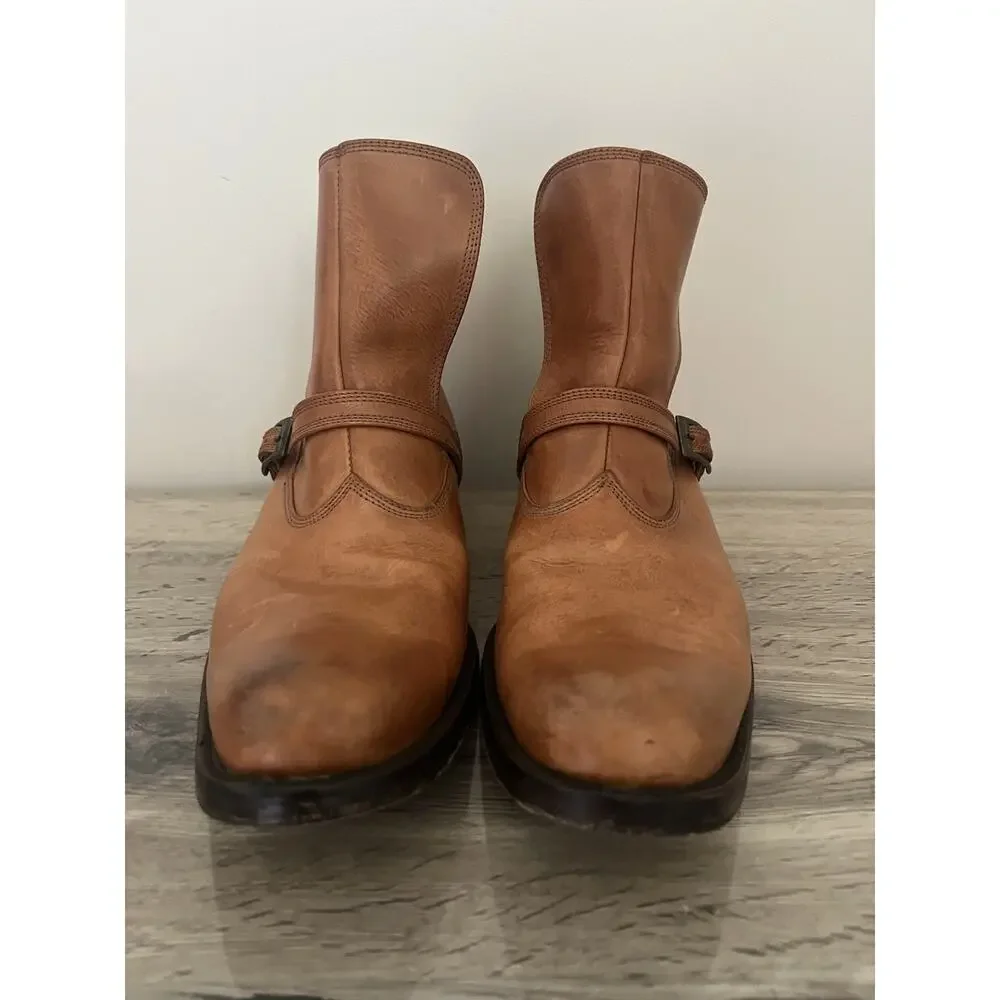 Dsquared2 Brown Vintage Leather Ankle Boots Dress Shoes Buckle Strap 46
